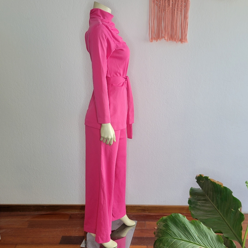 Vintage 70s Hot Barbie Pink Leisure Wear Pant Set - Picture 9 of 9